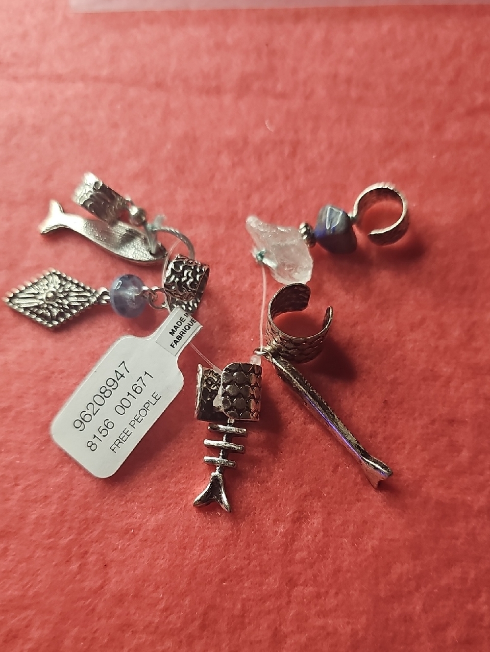 NWT Free People Silver Boho Ear Charm Set with Blue Beads OR HAIR CHARMS